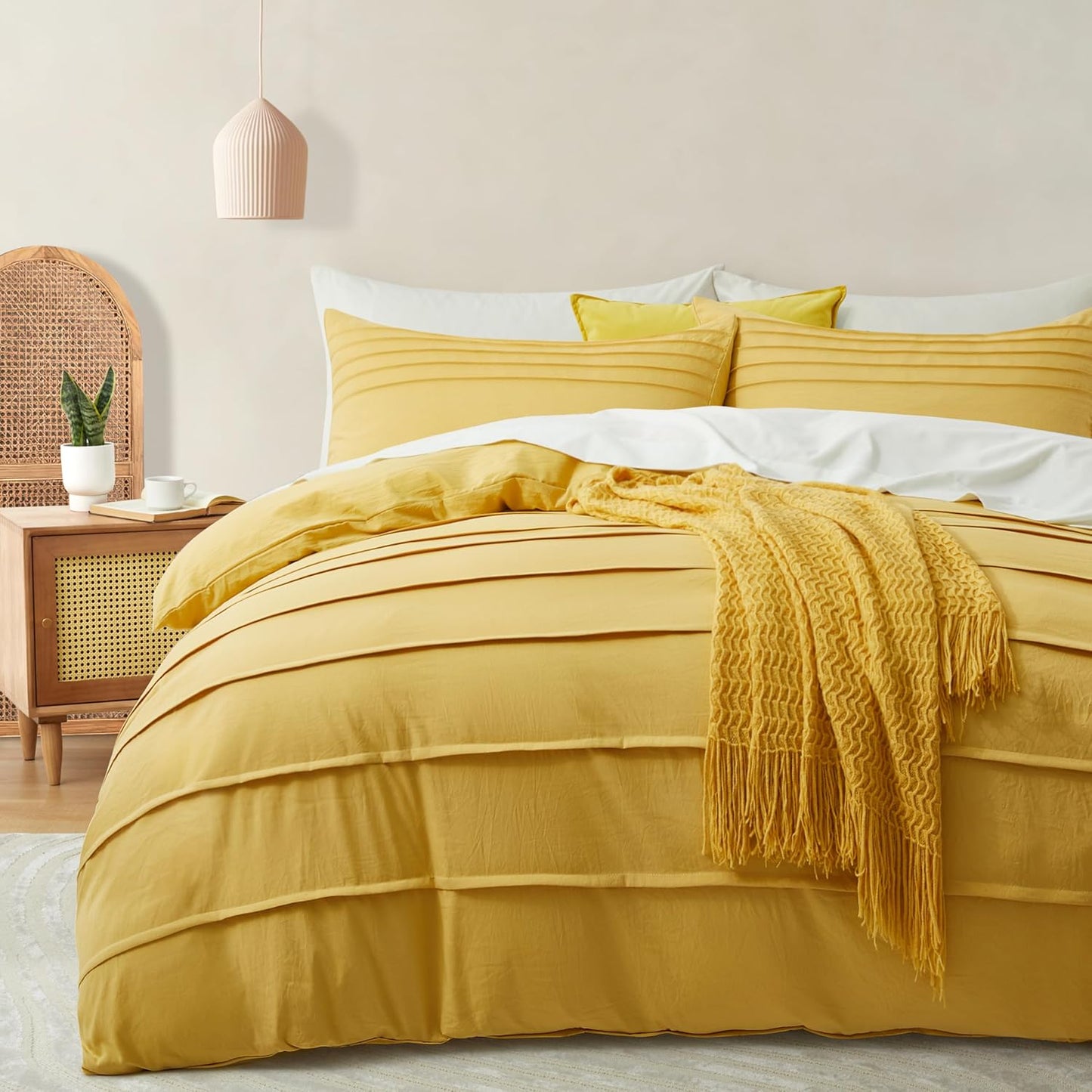 Oli Anderson Beige Duvet Cover King Size - Pleated King Duvet Cover, 3PCS Soft and Breathable Textured Bedding Set with Zipper Closure(Beige,104"x90")