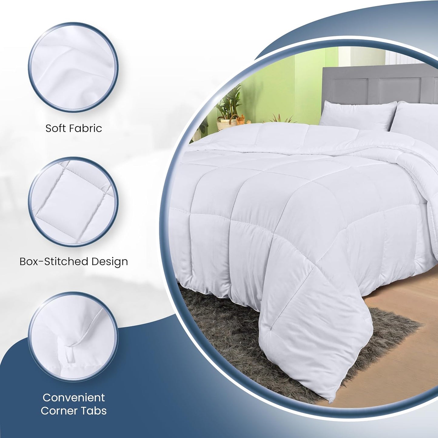 Utopia Bedding Comforters King Size, All Season Duvet Insert, Down Alternative Box Stitched Bed Comforter with Corner Tabs, Machine Washable (White)