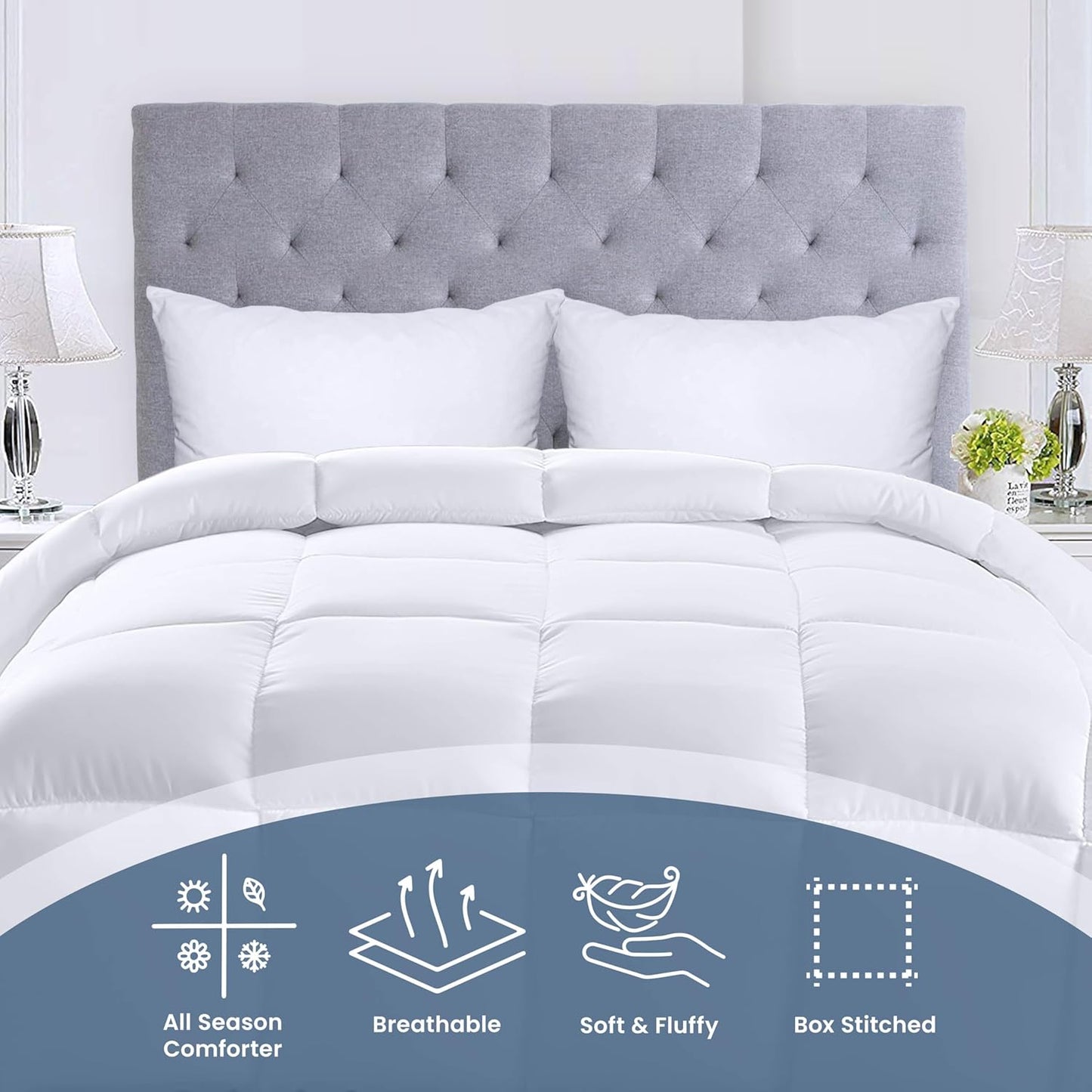 Utopia Bedding Comforters King Size, All Season Duvet Insert, Down Alternative Box Stitched Bed Comforter with Corner Tabs, Machine Washable (White)