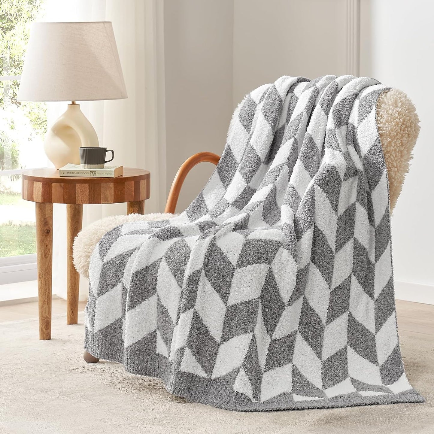 Snuggle Sac Buttery Ivory Throw Blanket for Couch, Reversible Super Soft Knitted Blankets, Warm Cozy Knit Fuzzy Plush Lightweight Throws Dupes for Sofa, Bed, Picnic, Ivory, 50 x 60 inches