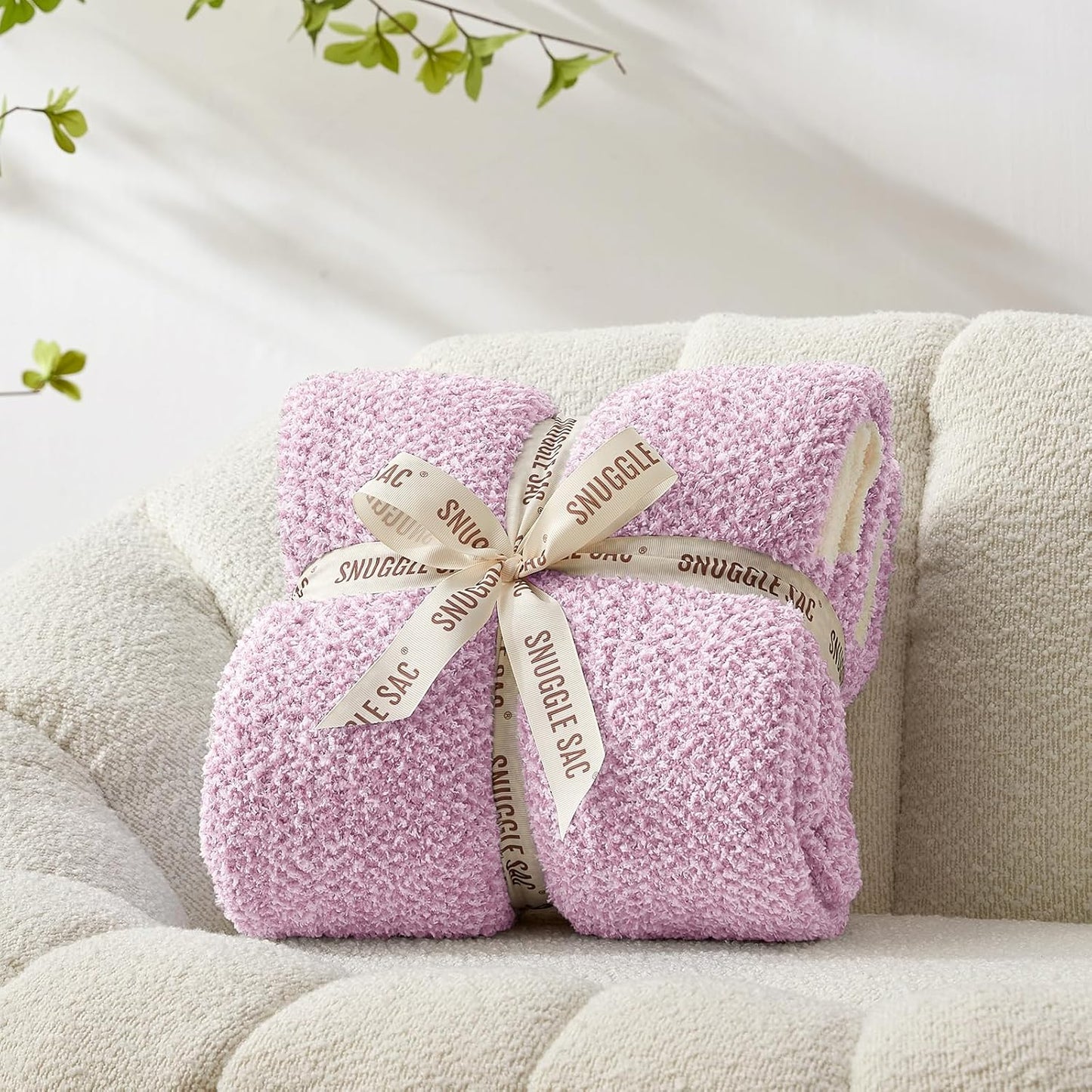 Snuggle Sac Buttery Ivory Throw Blanket for Couch, Reversible Super Soft Knitted Blankets, Warm Cozy Knit Fuzzy Plush Lightweight Throws Dupes for Sofa, Bed, Picnic, Ivory, 50 x 60 inches
