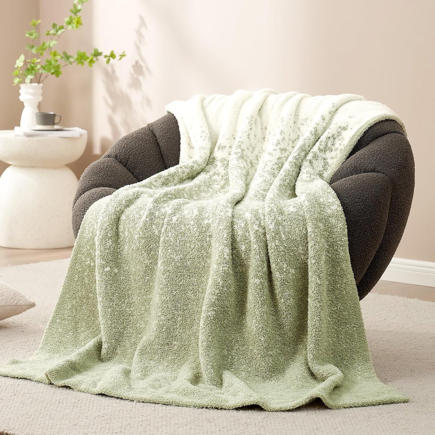 Snuggle Sac Buttery Ivory Throw Blanket for Couch, Reversible Super Soft Knitted Blankets, Warm Cozy Knit Fuzzy Plush Lightweight Throws Dupes for Sofa, Bed, Picnic, Ivory, 50 x 60 inches