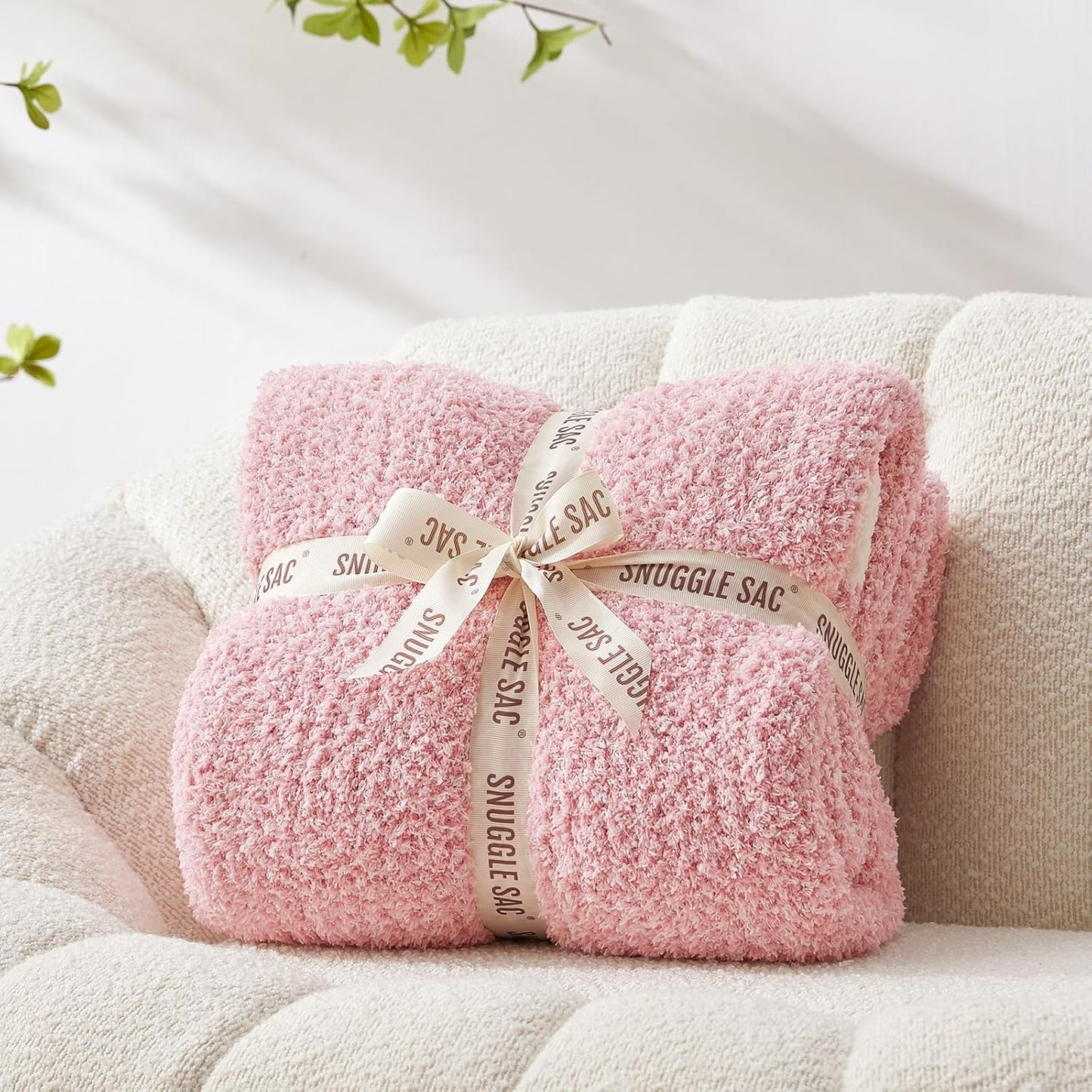 Snuggle Sac Buttery Ivory Throw Blanket for Couch, Reversible Super Soft Knitted Blankets, Warm Cozy Knit Fuzzy Plush Lightweight Throws Dupes for Sofa, Bed, Picnic, Ivory, 50 x 60 inches