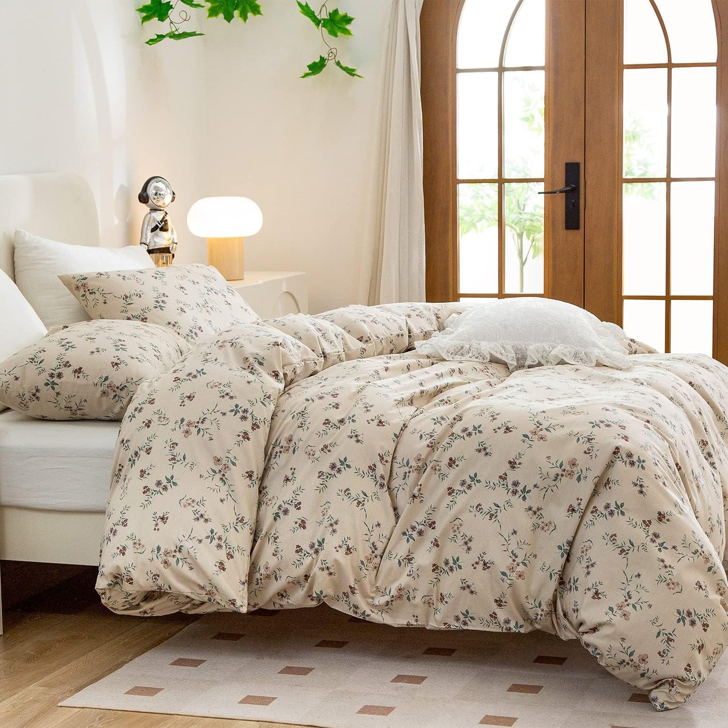 Jane yre Duvet Cover Queen Floral, Brushed Microfiber 3 Pieces Bedding Set, Garden Style Vintage Floral Queen Duvet Cover Flower, with Zipper Closure, Luxury Soft Breathable Comfy