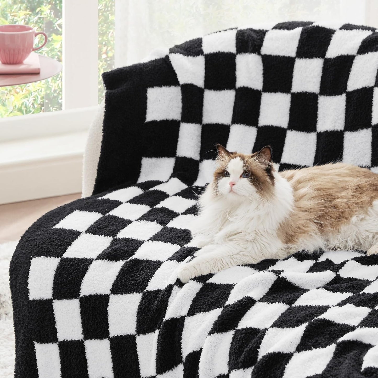 Bedsure Checkered Throw Blanket for Couch - Super Soft, Cozy & Warm Knit Blanket, Breathable, Lightweight & Fluffy for Bed & Sofa, Checkered Beige, 50x60 Inches