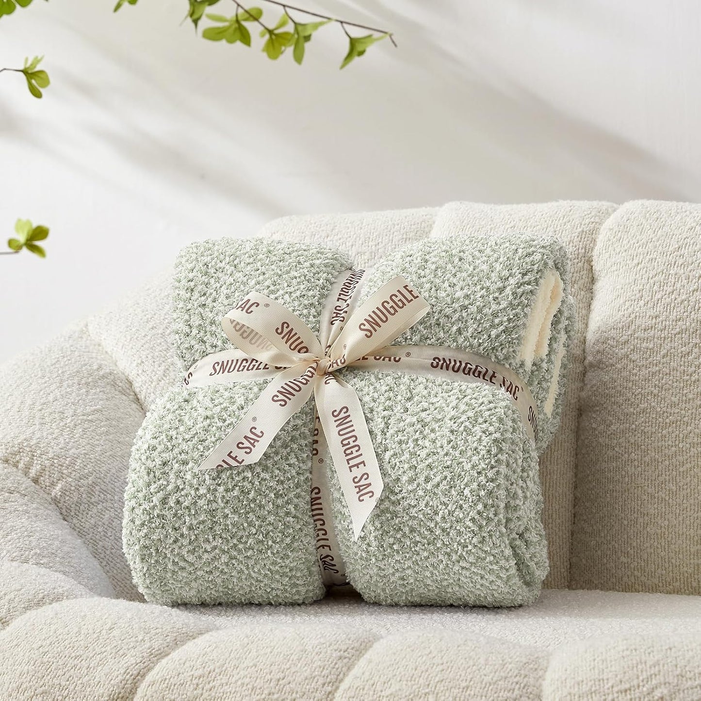 Snuggle Sac Buttery Ivory Throw Blanket for Couch, Reversible Super Soft Knitted Blankets, Warm Cozy Knit Fuzzy Plush Lightweight Throws Dupes for Sofa, Bed, Picnic, Ivory, 50 x 60 inches