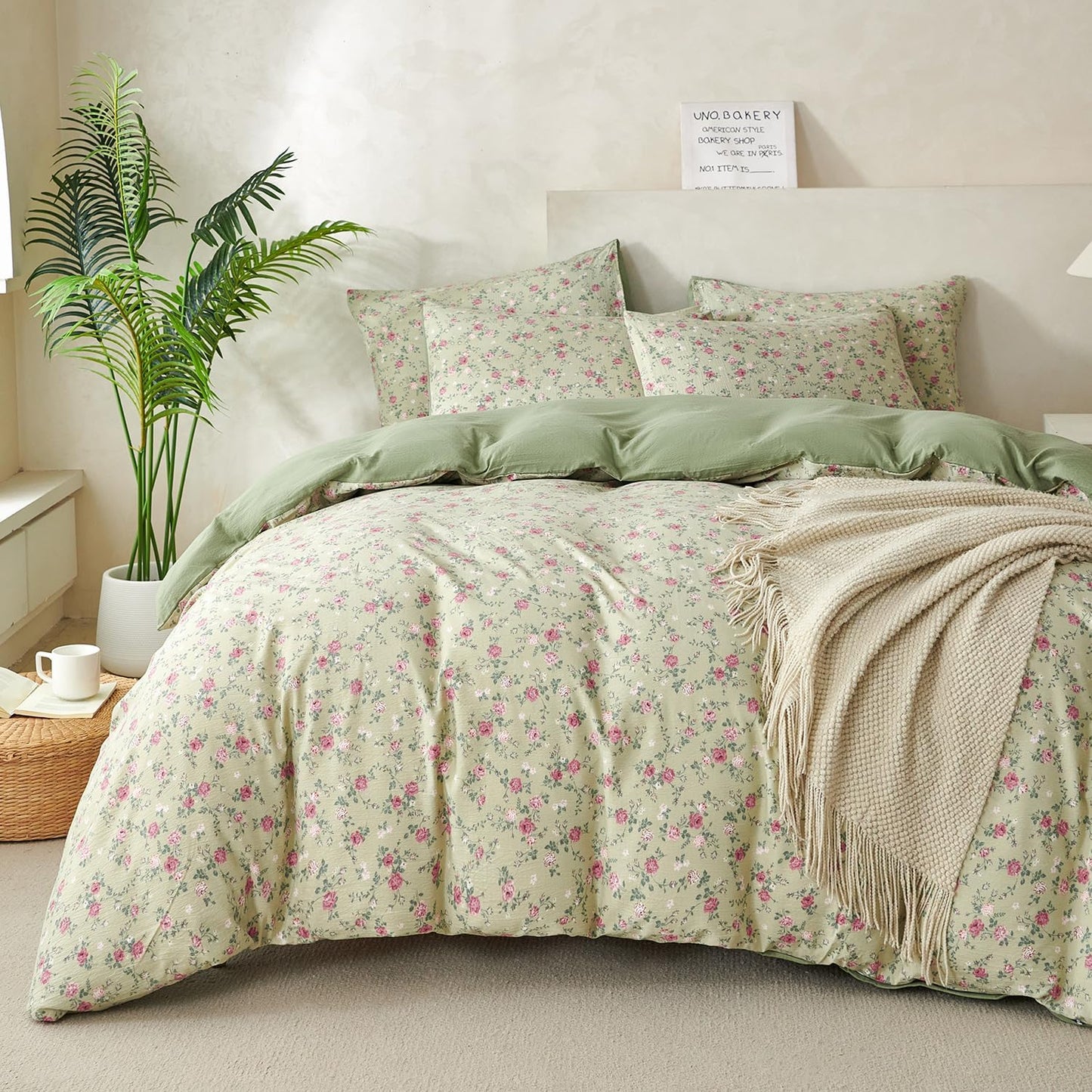 Jane yre Duvet Cover Queen Floral, Brushed Microfiber 3 Pieces Bedding Set, Garden Style Vintage Floral Queen Duvet Cover Flower, with Zipper Closure, Luxury Soft Breathable Comfy