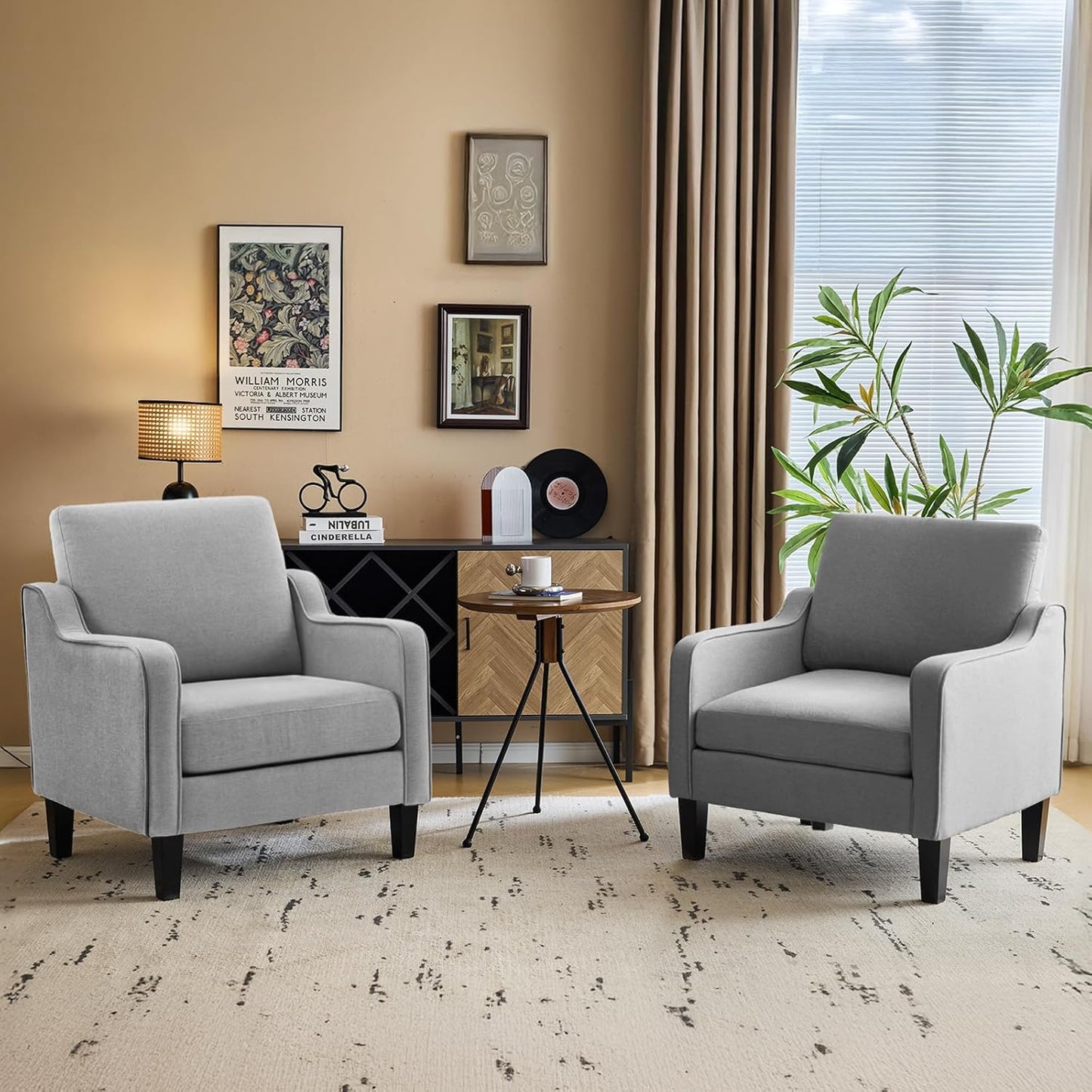 VINGLI Accent Chairs for Living Room Chairs Reading Chair Mid Century Modern Chair Soft Chenille Sofa Chair Upholstered Arm Chair Comfy Chair Side Chair (Light Grey Chenille)
