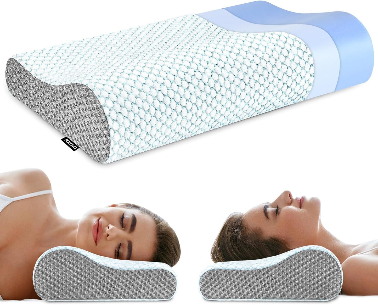 Memory Foam Bed Pillow for Sleeping, Ergonomic Cervical Contour Neck Support Orthopedic Pillow for Side Back Stomach Sleeper, Neck and Shoulder Pain