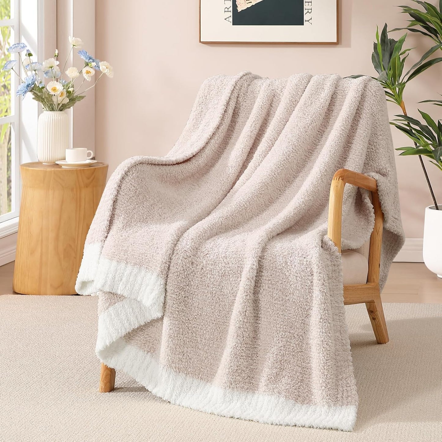 WRENSONGE Checkered Throw Blanket, Sage Green Soft Cozy Fluffy Hand Made Throw Blankets for Couch, Sofa, Chair, Bed, Camping, Picnic, Travel Lightweight Bed Blankets for Women Mothers Birthday Gifts