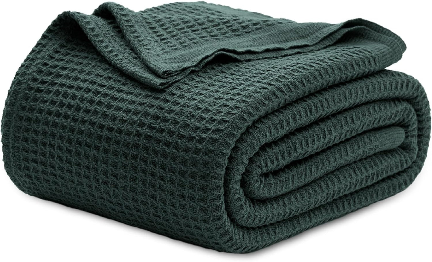 Bedsure 100% Cotton Blanket Queen Size for Bed - Breathable and Soft, Waffle Weave Blanket for Summer Spring, White, 90x90 Inches