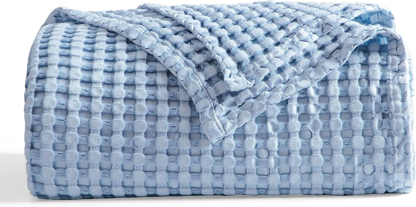 Bedsure Cooling Cotton Waffle Queen Size Blanket - Lightweight Breathable Summer Blanket of Rayon Derived from Bamboo for Hot Sleepers, Luxury Throws for Bed, Couch and Sofa, Ivory, 90x90 Inches