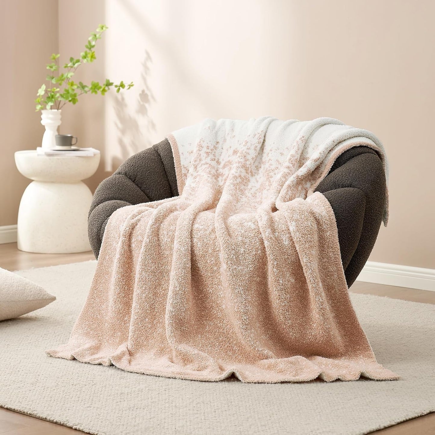 Snuggle Sac Buttery Ivory Throw Blanket for Couch, Reversible Super Soft Knitted Blankets, Warm Cozy Knit Fuzzy Plush Lightweight Throws Dupes for Sofa, Bed, Picnic, Ivory, 50 x 60 inches