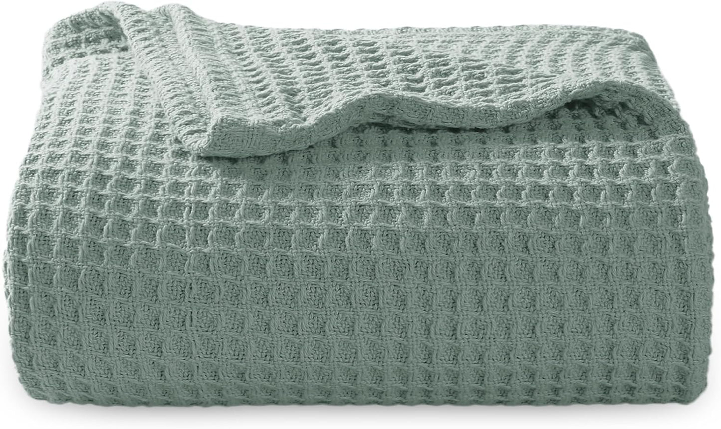 Bedsure 100% Cotton Blanket Queen Size for Bed - Breathable and Soft, Waffle Weave Blanket for Summer Spring, White, 90x90 Inches