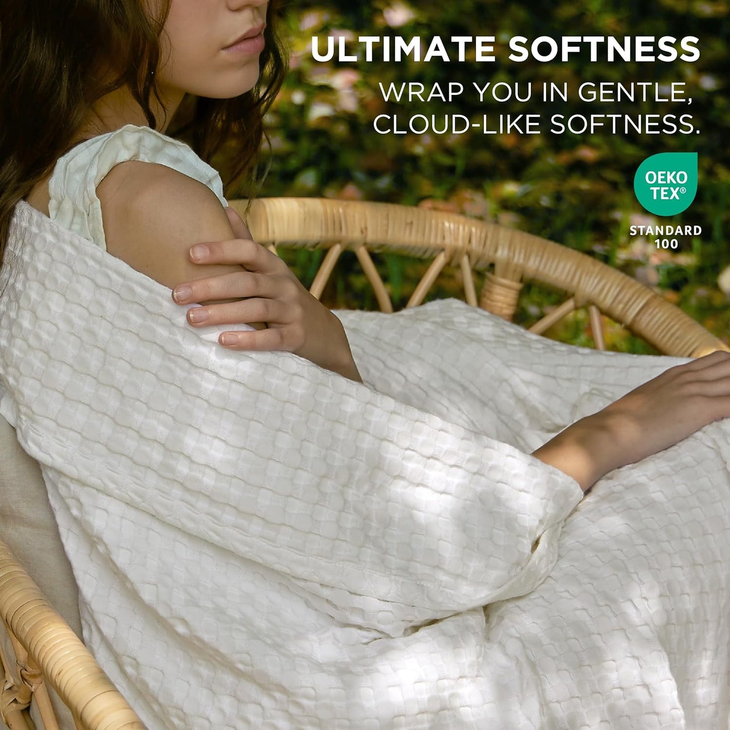 Bedsure Cooling Cotton Waffle Queen Size Blanket - Lightweight Breathable Summer Blanket of Rayon Derived from Bamboo for Hot Sleepers, Luxury Throws for Bed, Couch and Sofa, Ivory, 90x90 Inches