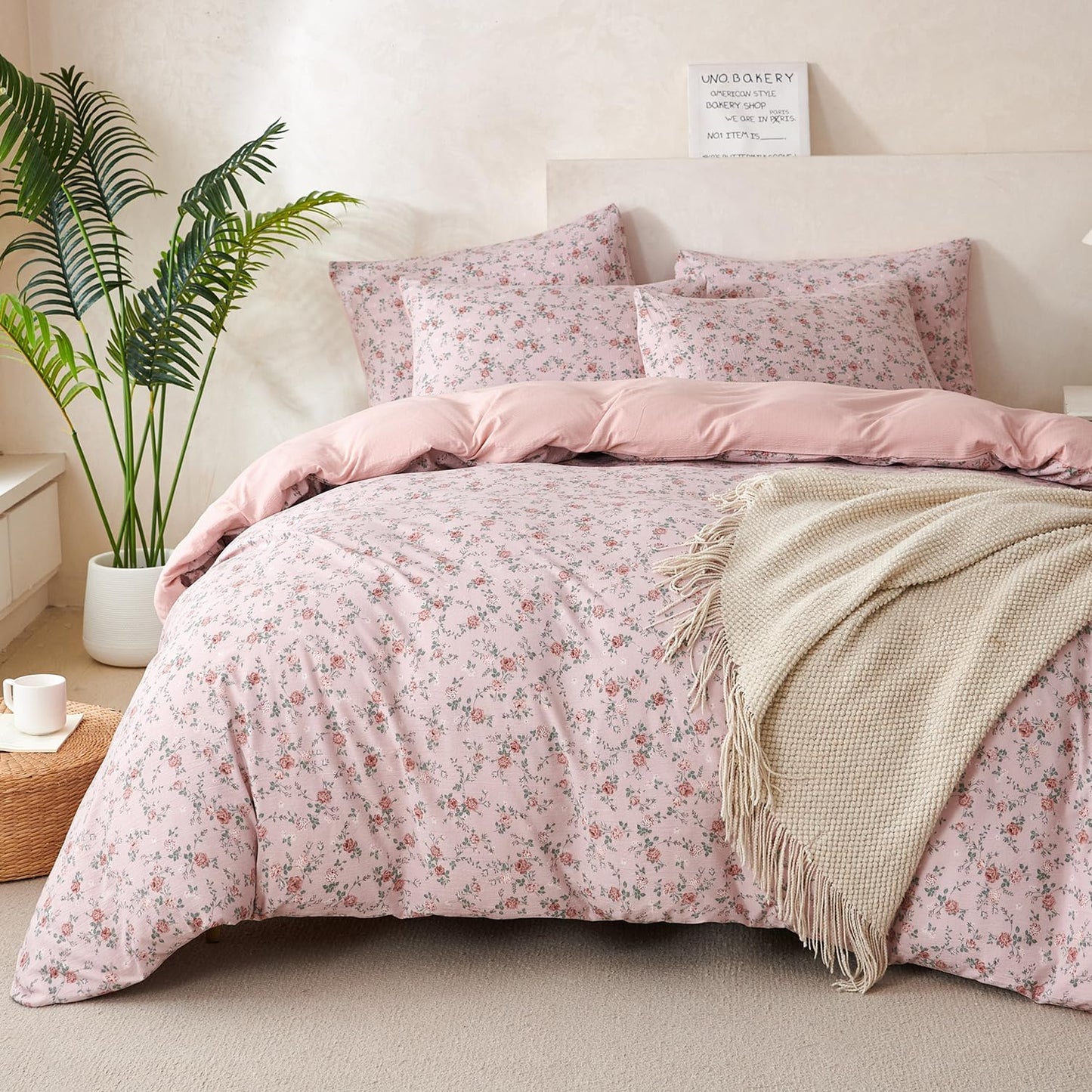 Jane yre Duvet Cover Queen Floral, Brushed Microfiber 3 Pieces Bedding Set, Garden Style Vintage Floral Queen Duvet Cover Flower, with Zipper Closure, Luxury Soft Breathable Comfy