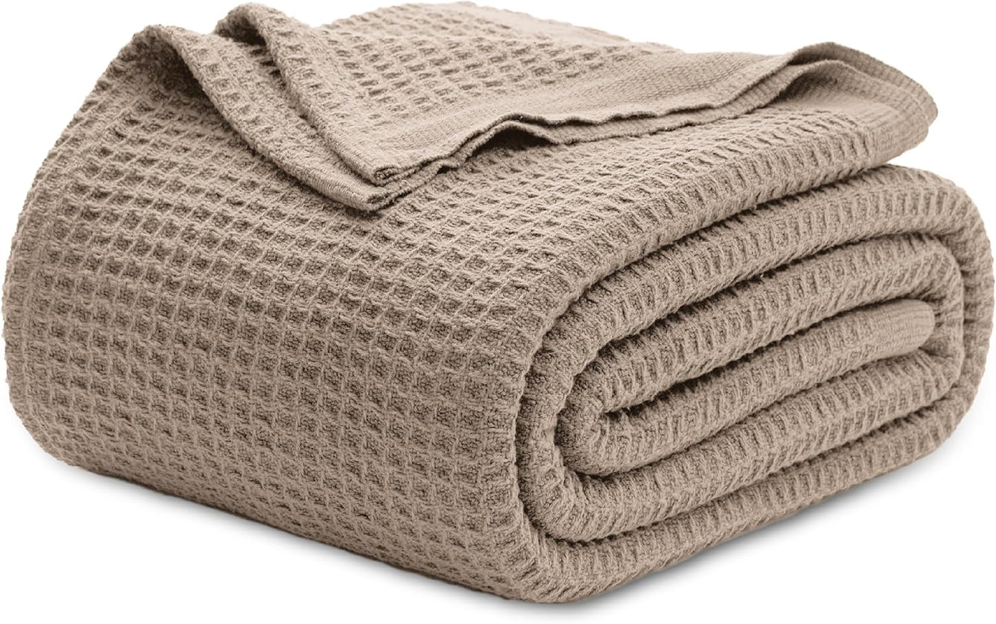 Bedsure 100% Cotton Blanket Queen Size for Bed - Breathable and Soft, Waffle Weave Blanket for Summer Spring, White, 90x90 Inches