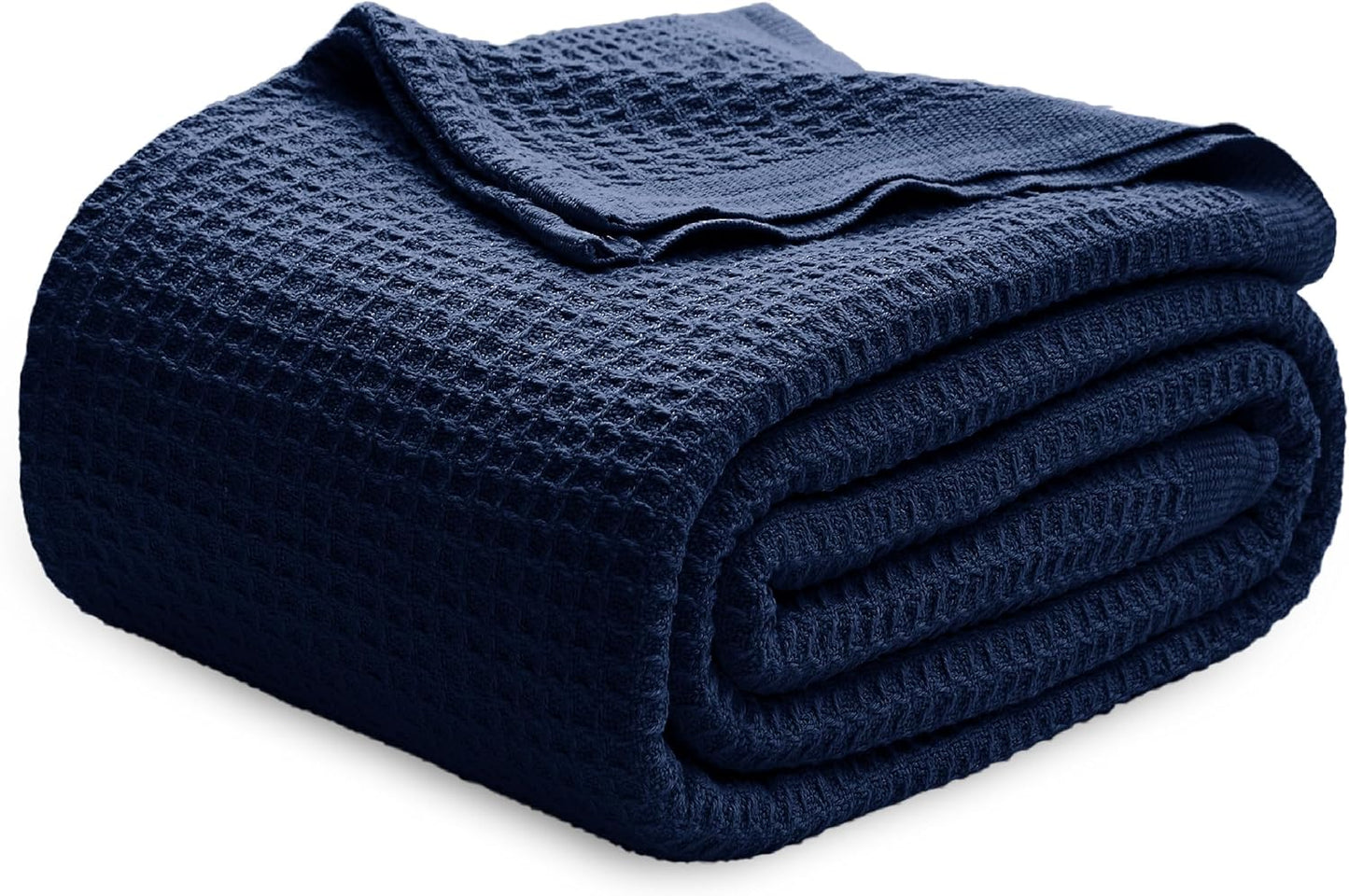 Bedsure 100% Cotton Blanket Queen Size for Bed - Breathable and Soft, Waffle Weave Blanket for Summer Spring, White, 90x90 Inches