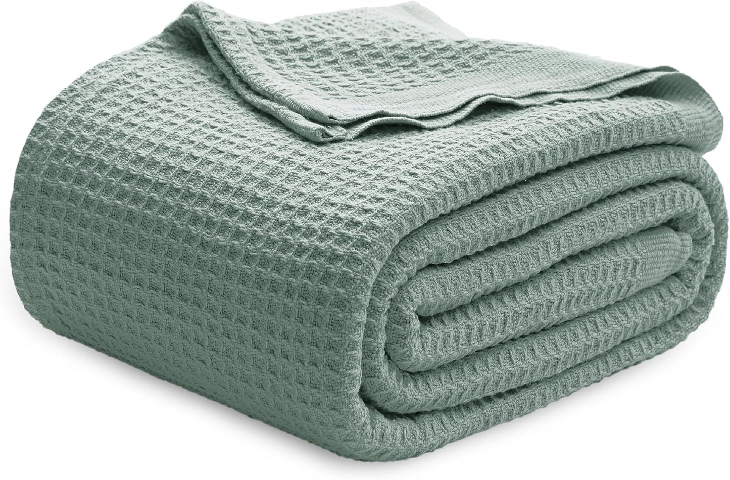 Bedsure 100% Cotton Blanket Queen Size for Bed - Breathable and Soft, Waffle Weave Blanket for Summer Spring, White, 90x90 Inches