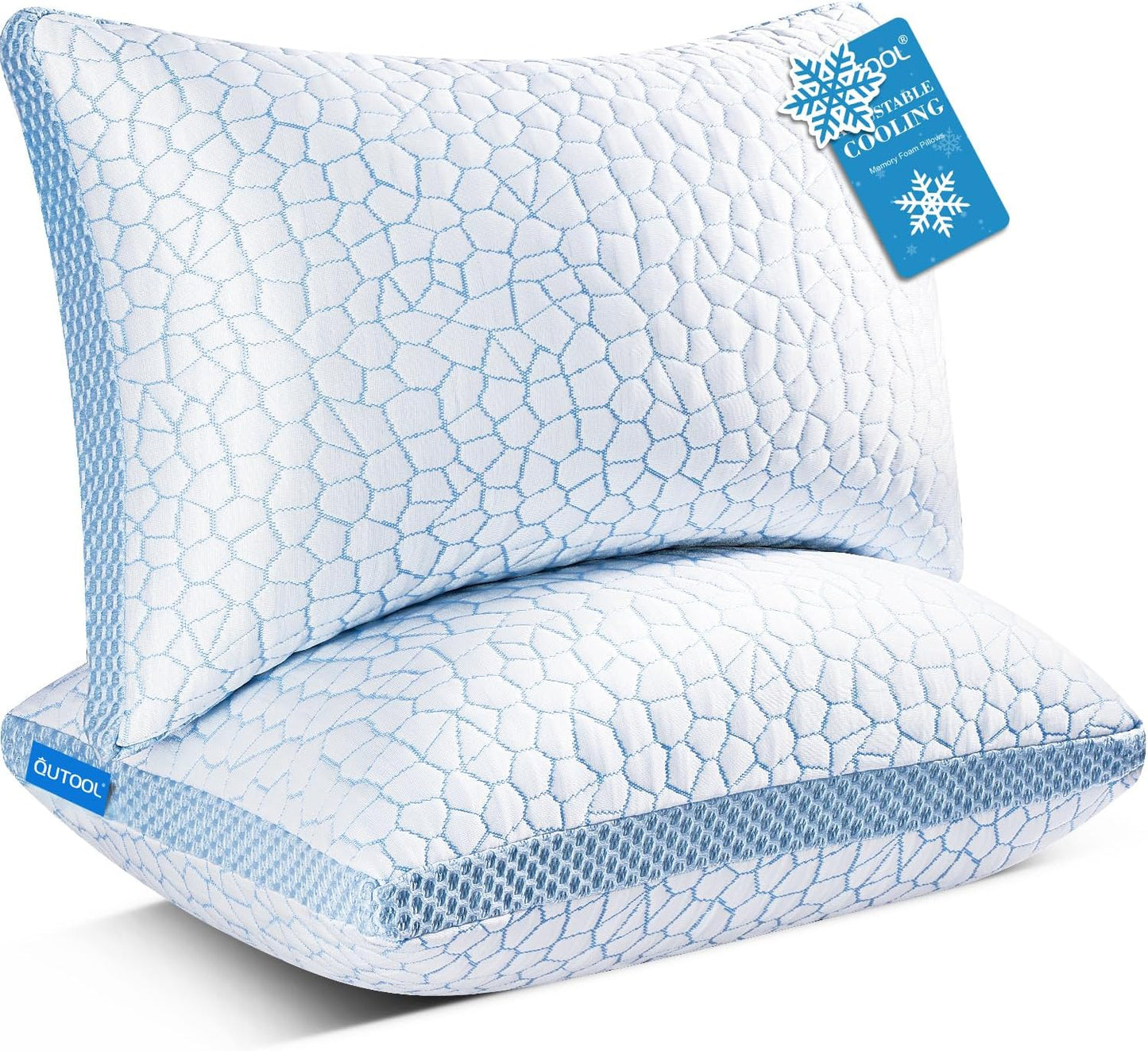 QUTOOL Cooling Pillows for Sleeping 2 Pack, Shredded Memory Foam Bed Pillows Queen Size Set of 2, Cool Gel Pillow for Hot Sleepers Adjustable Firm Pillow for Side, Back and Stomach Sleepers Supportive