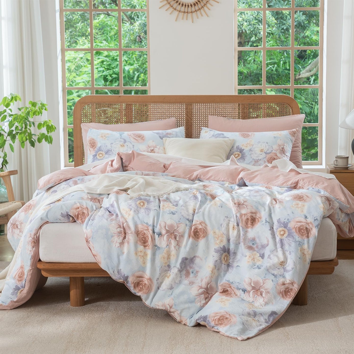 Jane yre Duvet Cover Queen Floral, Brushed Microfiber 3 Pieces Bedding Set, Garden Style Vintage Floral Queen Duvet Cover Flower, with Zipper Closure, Luxury Soft Breathable Comfy