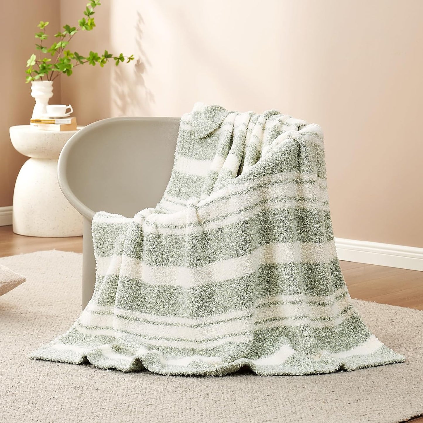Snuggle Sac Buttery Ivory Throw Blanket for Couch, Reversible Super Soft Knitted Blankets, Warm Cozy Knit Fuzzy Plush Lightweight Throws Dupes for Sofa, Bed, Picnic, Ivory, 50 x 60 inches