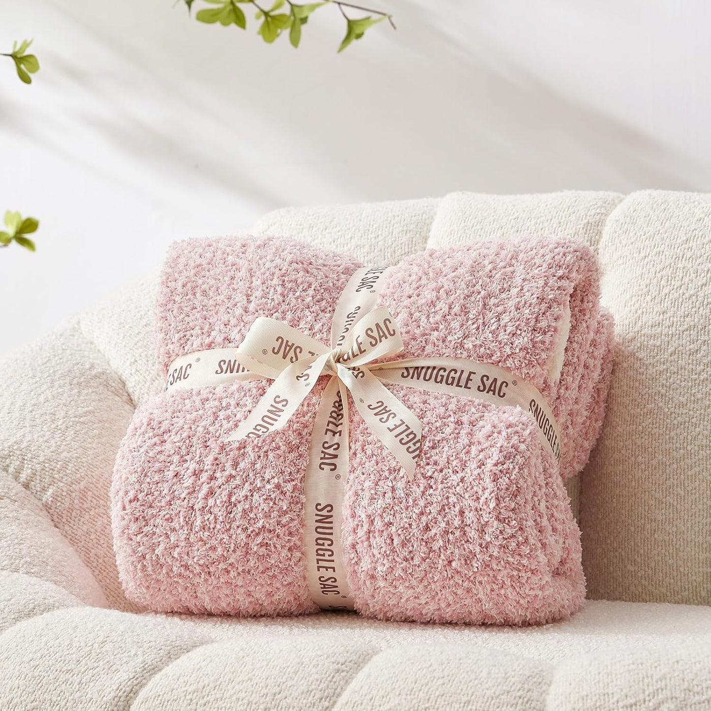 Snuggle Sac Buttery Ivory Throw Blanket for Couch, Reversible Super Soft Knitted Blankets, Warm Cozy Knit Fuzzy Plush Lightweight Throws Dupes for Sofa, Bed, Picnic, Ivory, 50 x 60 inches