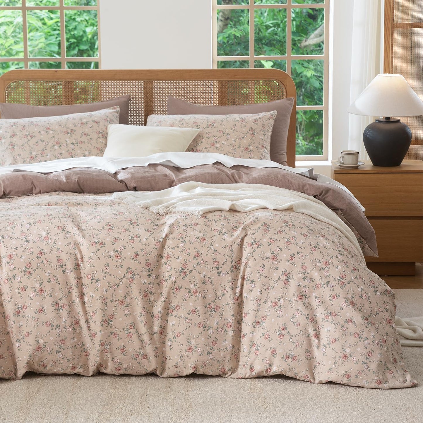 Jane yre Duvet Cover Queen Floral, Brushed Microfiber 3 Pieces Bedding Set, Garden Style Vintage Floral Queen Duvet Cover Flower, with Zipper Closure, Luxury Soft Breathable Comfy