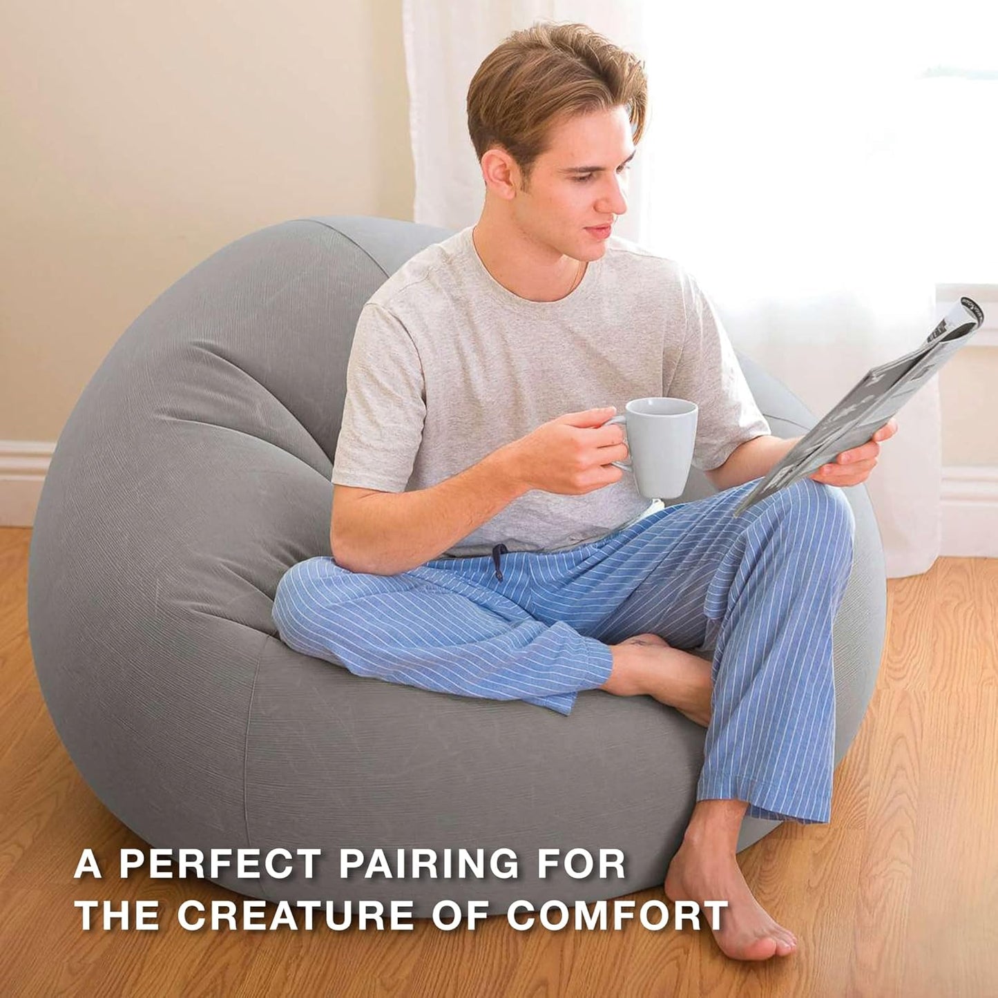 Intex 68579EP Beanless Bag Inflatable Lounge Chair: Corduroy Textured Flocking – Durable Vinyl – Folds Compactly – 220lb Weight Capacity – 45" x 45" x 28"