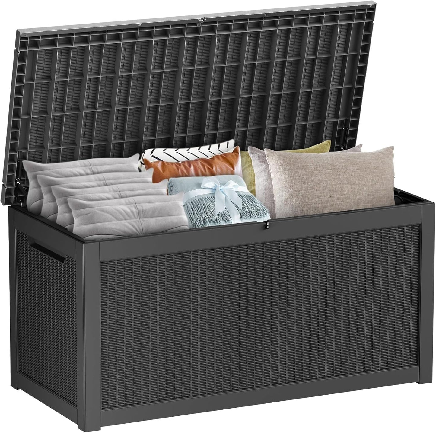 80 Gallon Outdoor Storage Box Waterproof Lockable Resin Deck Box Large, Patio Storage Bin for Pool Accessories Cushion Furniture, Garden Tools, UV-Resistant Outside Delivery Black