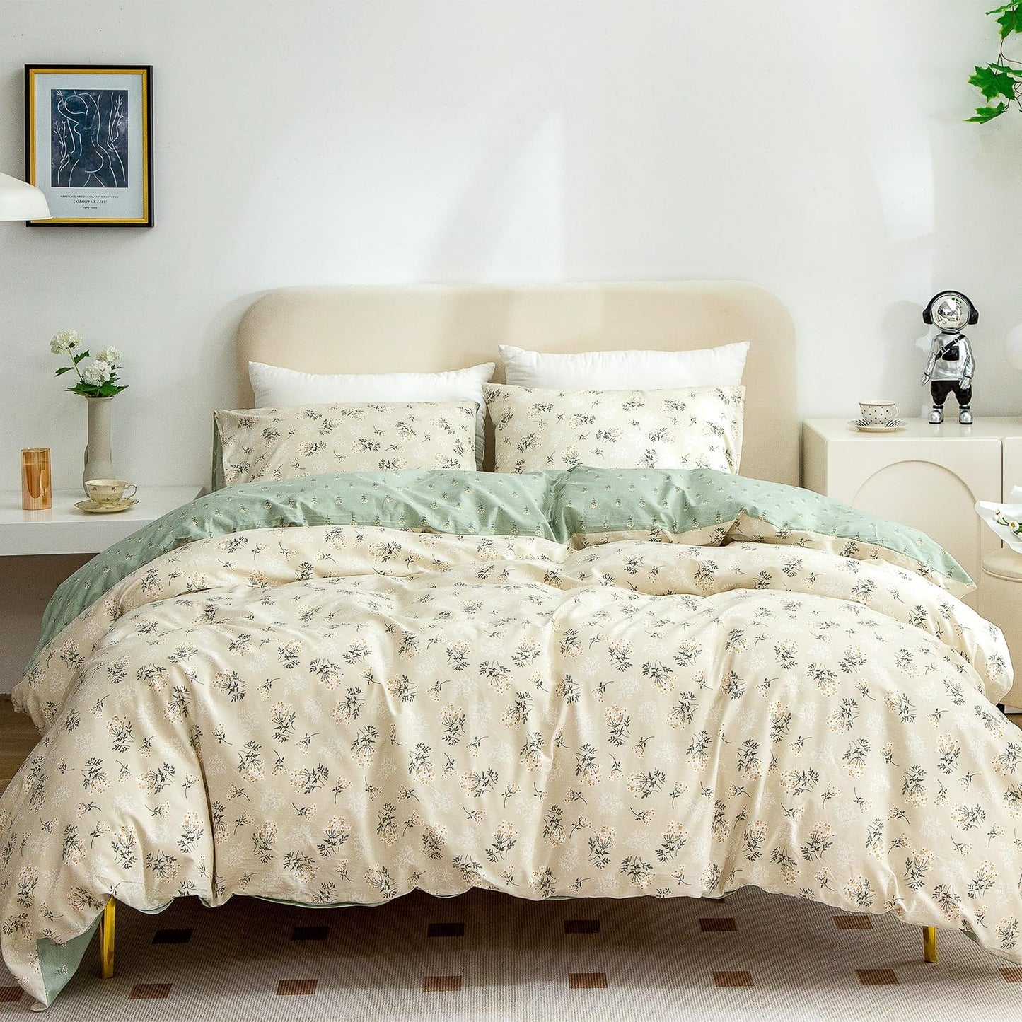 Jane yre Duvet Cover Queen Floral, Brushed Microfiber 3 Pieces Bedding Set, Garden Style Vintage Floral Queen Duvet Cover Flower, with Zipper Closure, Luxury Soft Breathable Comfy