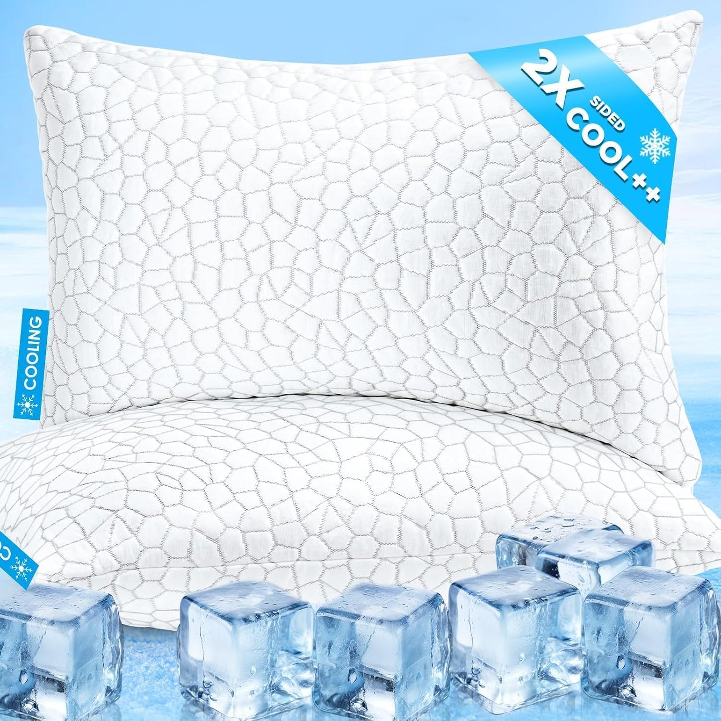 SUPA MODERN Cooling Bed Pillows for Sleeping 2 Pack Shredded Memory Foam Pillows Queen Size Set of 2, Adjustable Cool Pillow for Side Back Stomach Sleepers Luxury firm Gel Pillows for Neck Pain Relief