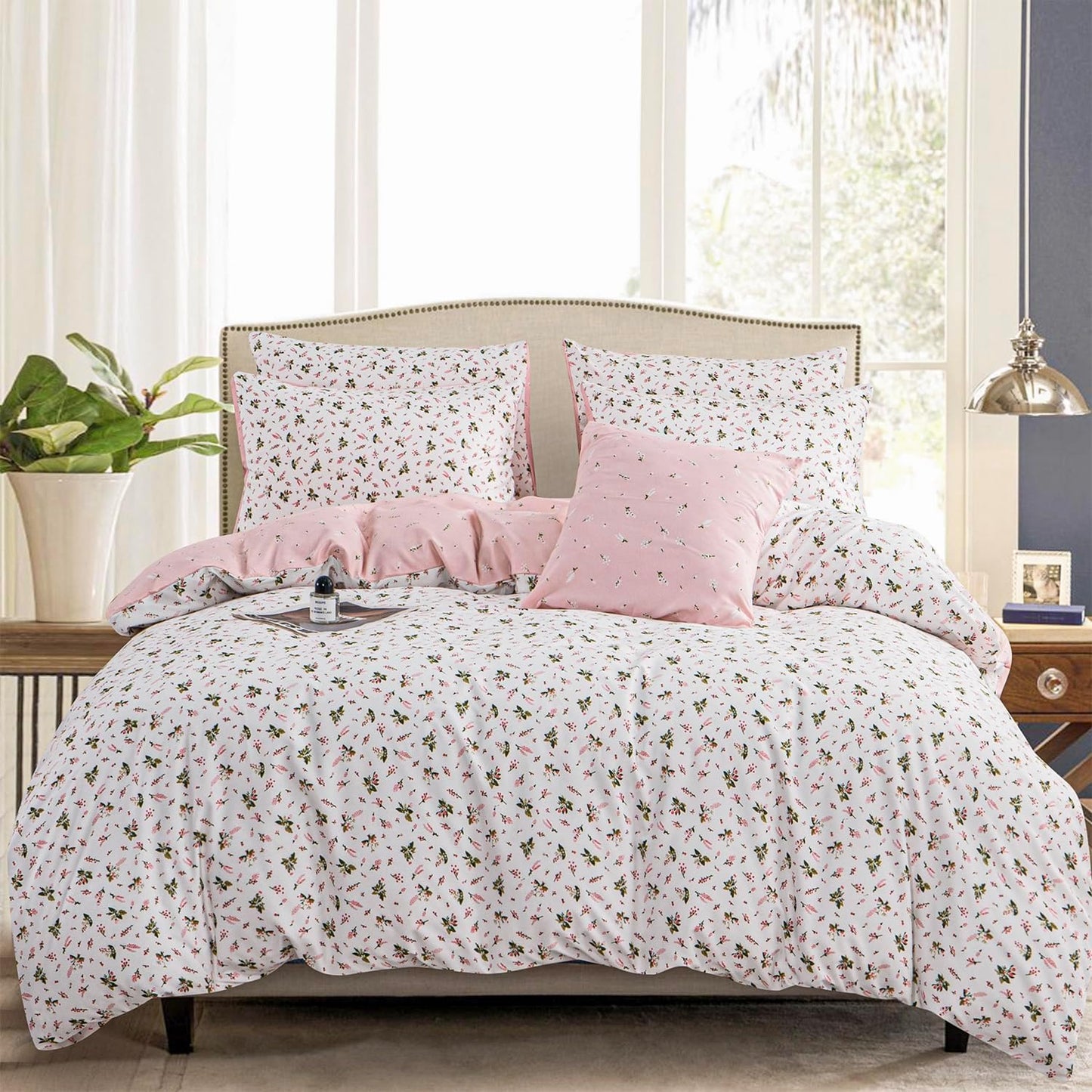 Jane yre Duvet Cover Queen Floral, Brushed Microfiber 3 Pieces Bedding Set, Garden Style Vintage Floral Queen Duvet Cover Flower, with Zipper Closure, Luxury Soft Breathable Comfy
