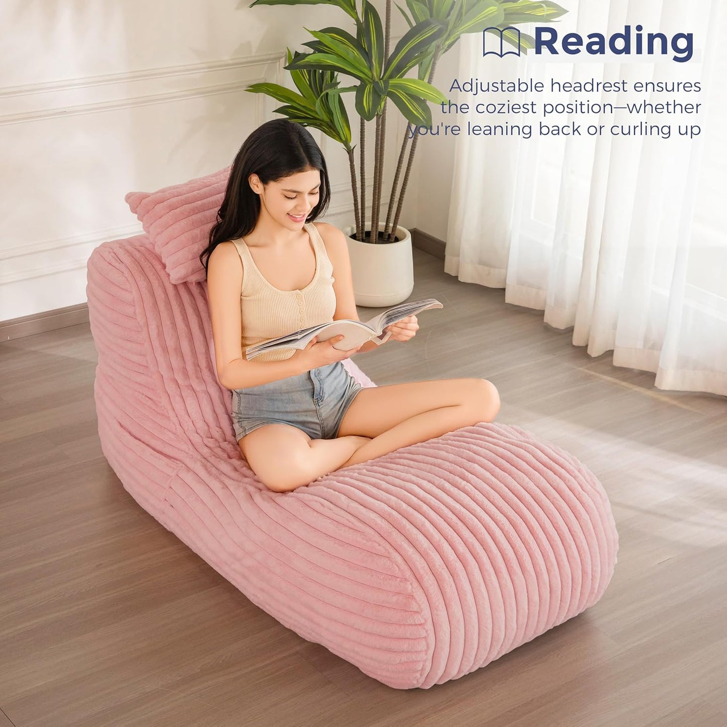 MAXYOYO Chaise Lounge with Pillow, Ergonomic Chaise Lounge Chair Indoor, Soft Fabric Velvet Floor Sofa, Fainting Couch for Bedroom Living Room