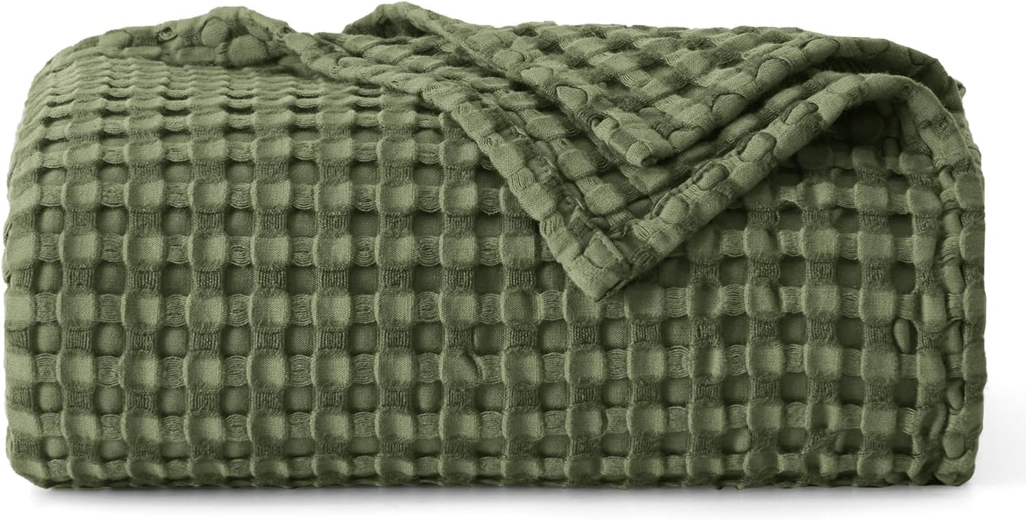 Bedsure Cooling Cotton Waffle Queen Size Blanket - Lightweight Breathable Summer Blanket of Rayon Derived from Bamboo for Hot Sleepers, Luxury Throws for Bed, Couch and Sofa, Ivory, 90x90 Inches