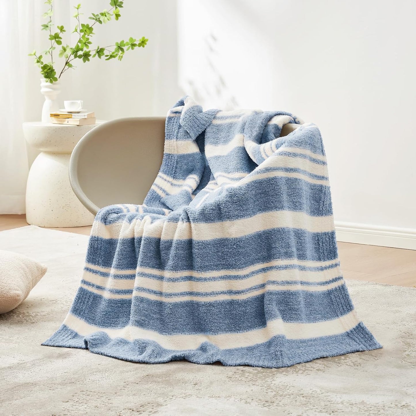 Snuggle Sac Buttery Ivory Throw Blanket for Couch, Reversible Super Soft Knitted Blankets, Warm Cozy Knit Fuzzy Plush Lightweight Throws Dupes for Sofa, Bed, Picnic, Ivory, 50 x 60 inches