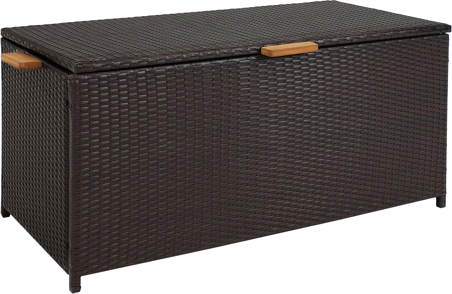 Sunnydaze Faux Wicker Storage Box - Outdoor Deck Box with Handles - 75-Gallon Front Door Package Delivery Box with Hinged Lid - Black