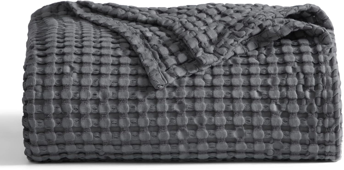 Bedsure Cooling Cotton Waffle Queen Size Blanket - Lightweight Breathable Summer Blanket of Rayon Derived from Bamboo for Hot Sleepers, Luxury Throws for Bed, Couch and Sofa, Ivory, 90x90 Inches