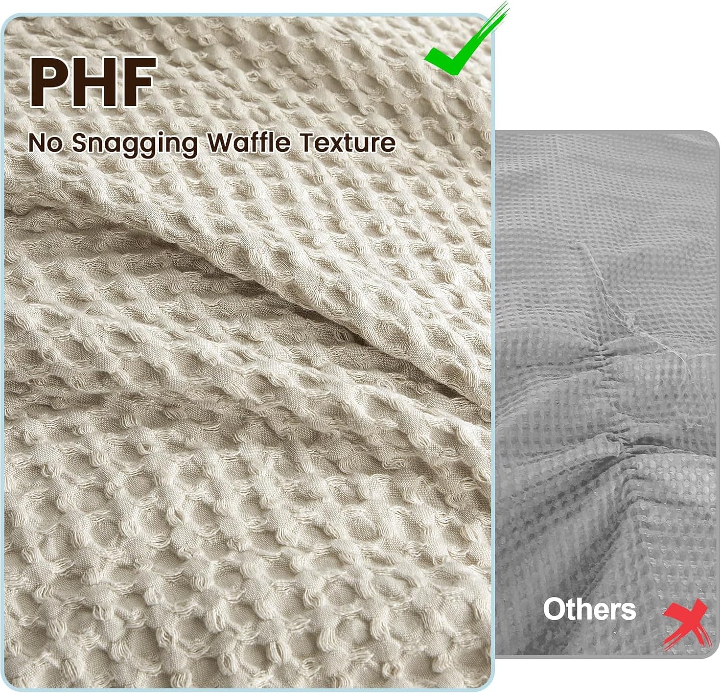 PHF Waffle Weave Duvet Cover Set Queen Size, No Snagging Ultra Soft Luxury Textured Breathable Comforter Cover for All Season 3pcs, Durable Bedding Duvet Set with 2 Pillow Shams, 90"x90", Linen