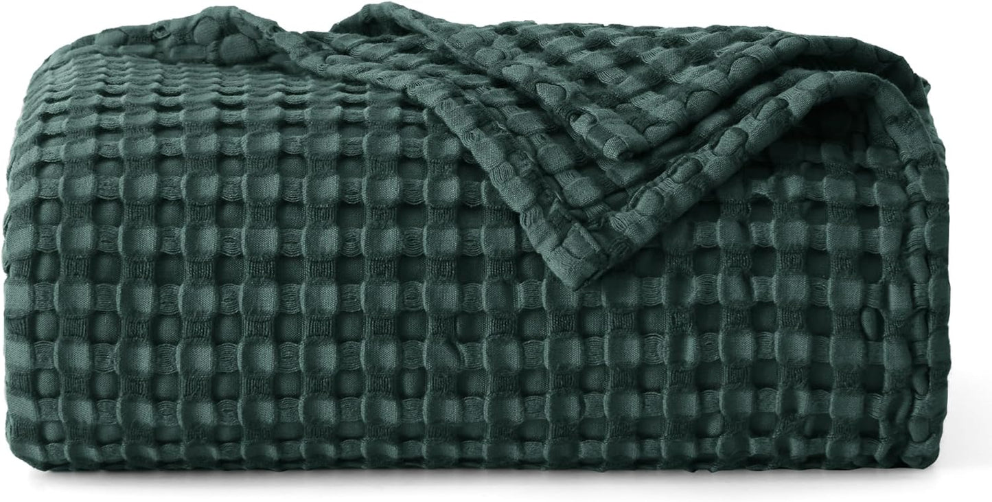Bedsure Cooling Cotton Waffle Queen Size Blanket - Lightweight Breathable Summer Blanket of Rayon Derived from Bamboo for Hot Sleepers, Luxury Throws for Bed, Couch and Sofa, Ivory, 90x90 Inches