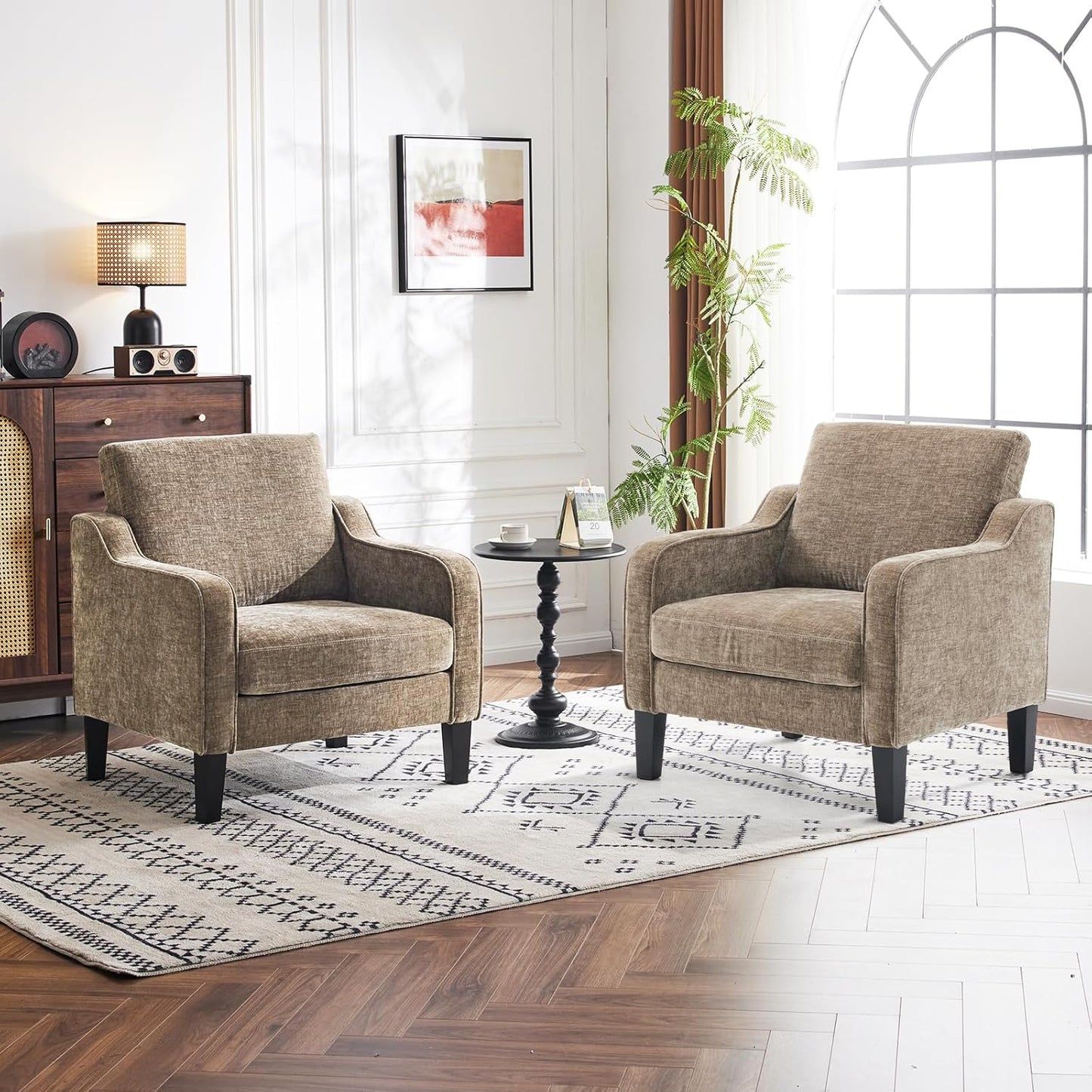 VINGLI Accent Chairs for Living Room Chairs Reading Chair Mid Century Modern Chair Soft Chenille Sofa Chair Upholstered Arm Chair Comfy Chair Side Chair (Light Grey Chenille)
