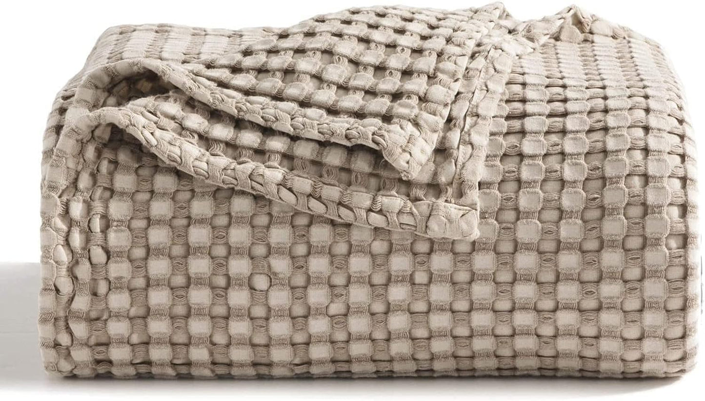 Bedsure Cooling Cotton Waffle Queen Size Blanket - Lightweight Breathable Summer Blanket of Rayon Derived from Bamboo for Hot Sleepers, Luxury Throws for Bed, Couch and Sofa, Ivory, 90x90 Inches