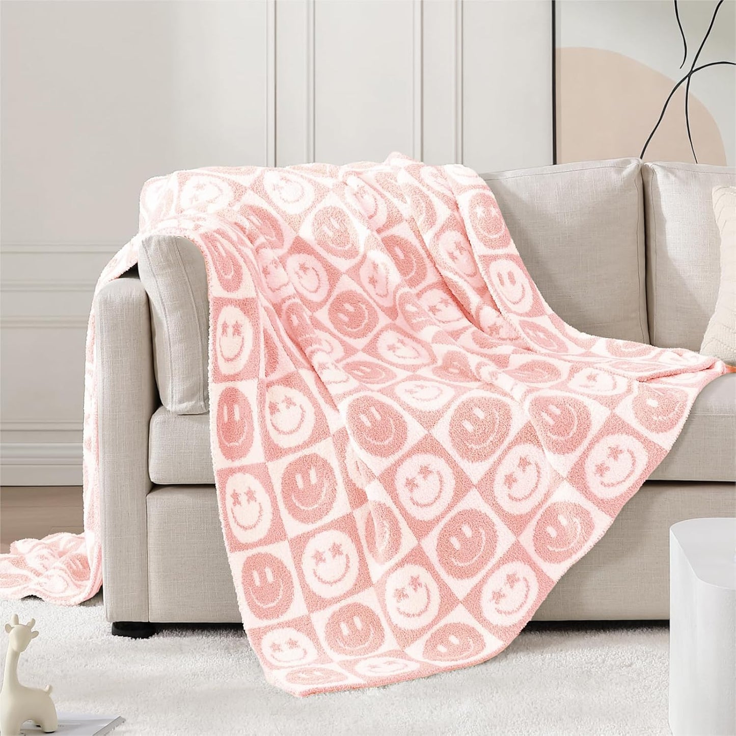 WRENSONGE Checkered Throw Blanket, Sage Green Soft Cozy Fluffy Hand Made Throw Blankets for Couch, Sofa, Chair, Bed, Camping, Picnic, Travel Lightweight Bed Blankets for Women Mothers Birthday Gifts