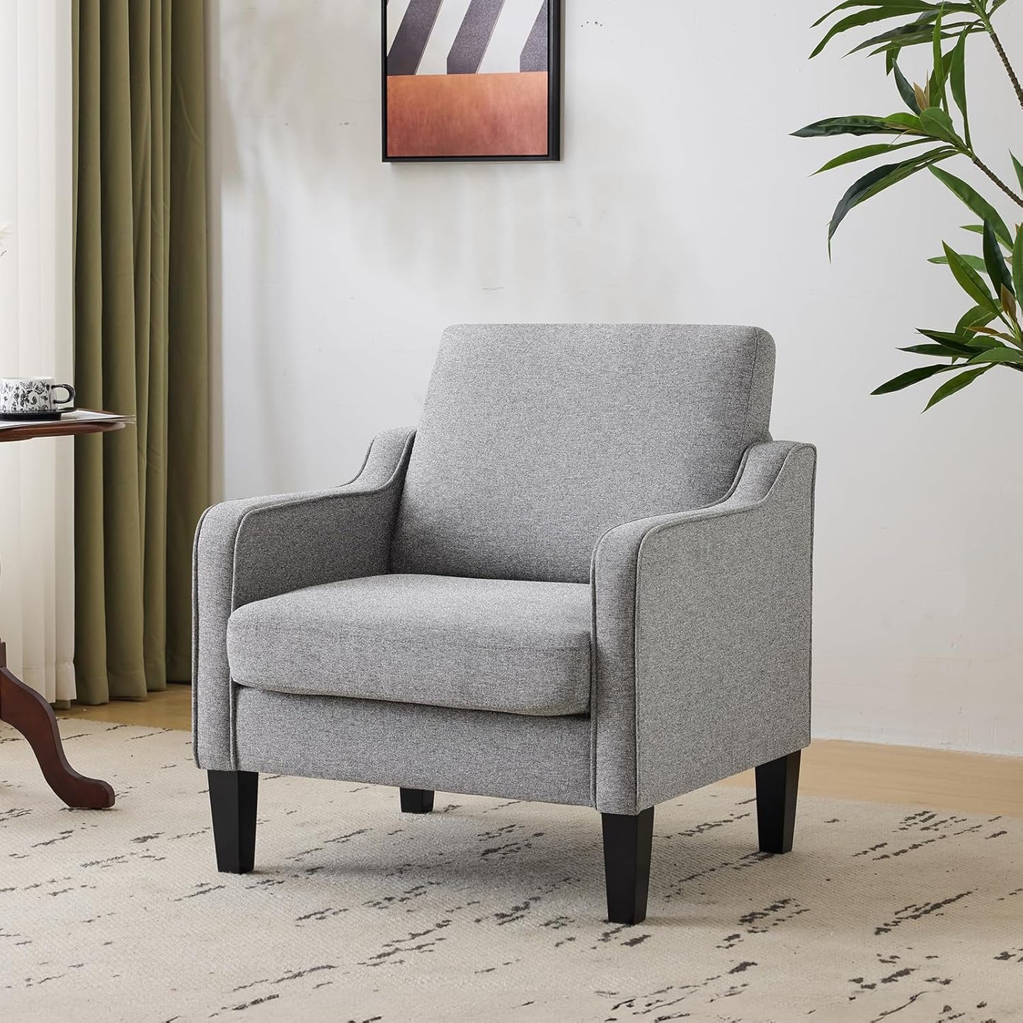 VINGLI Accent Chairs for Living Room Chairs Reading Chair Mid Century Modern Chair Soft Chenille Sofa Chair Upholstered Arm Chair Comfy Chair Side Chair (Light Grey Chenille)