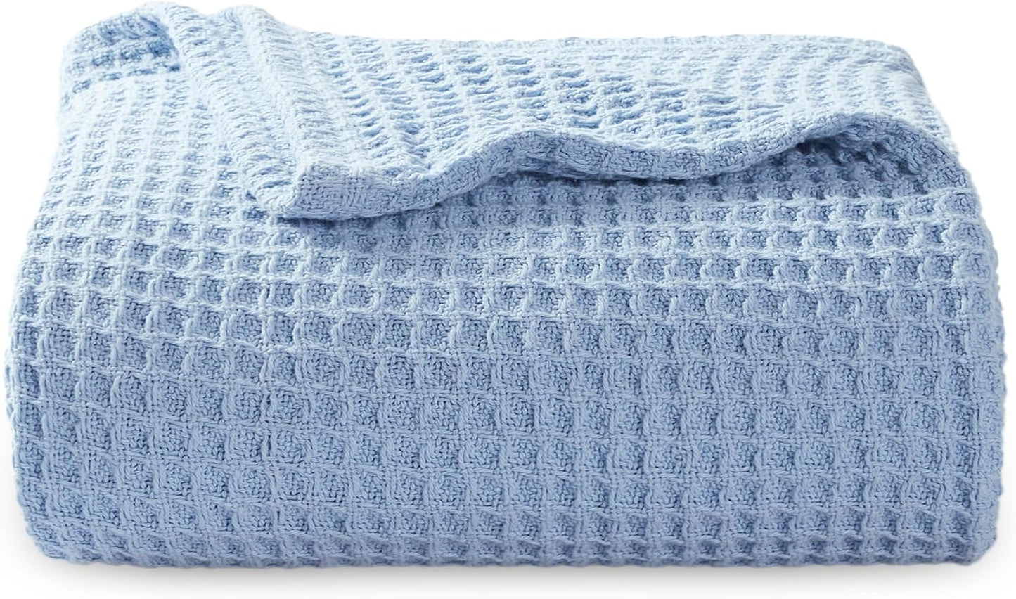 Bedsure 100% Cotton Blanket Queen Size for Bed - Breathable and Soft, Waffle Weave Blanket for Summer Spring, White, 90x90 Inches