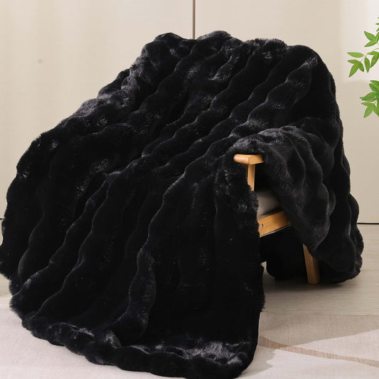 Fuzzy Cozy Super Soft Faux Fur Blanket Black 50x60 Inch Fluffy Plush Thick Throw Blanket for Couch Bed Sofa