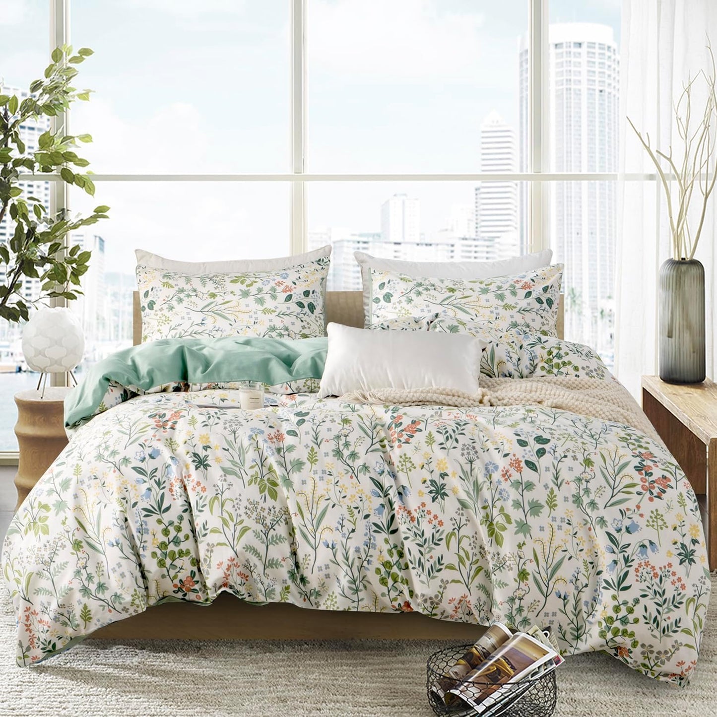 Jane yre Duvet Cover Queen Floral, Brushed Microfiber 3 Pieces Bedding Set, Garden Style Vintage Floral Queen Duvet Cover Flower, with Zipper Closure, Luxury Soft Breathable Comfy