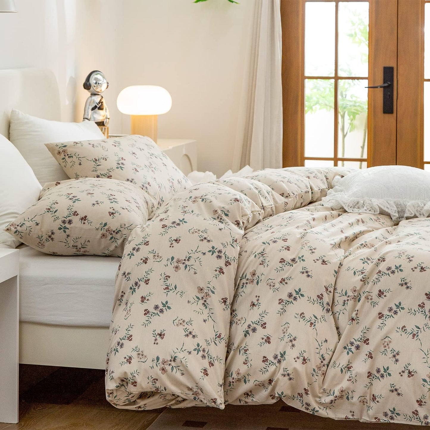 Jane yre Duvet Cover Queen Floral, Brushed Microfiber 3 Pieces Bedding Set, Garden Style Vintage Floral Queen Duvet Cover Flower, with Zipper Closure, Luxury Soft Breathable Comfy
