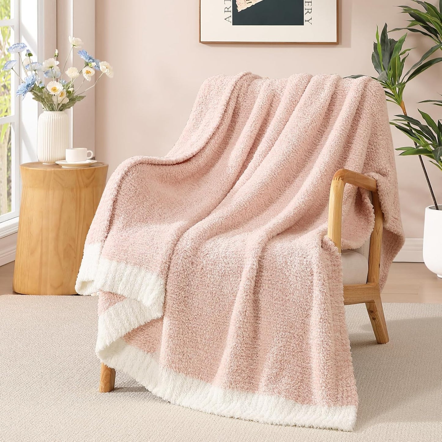 WRENSONGE Checkered Throw Blanket, Sage Green Soft Cozy Fluffy Hand Made Throw Blankets for Couch, Sofa, Chair, Bed, Camping, Picnic, Travel Lightweight Bed Blankets for Women Mothers Birthday Gifts