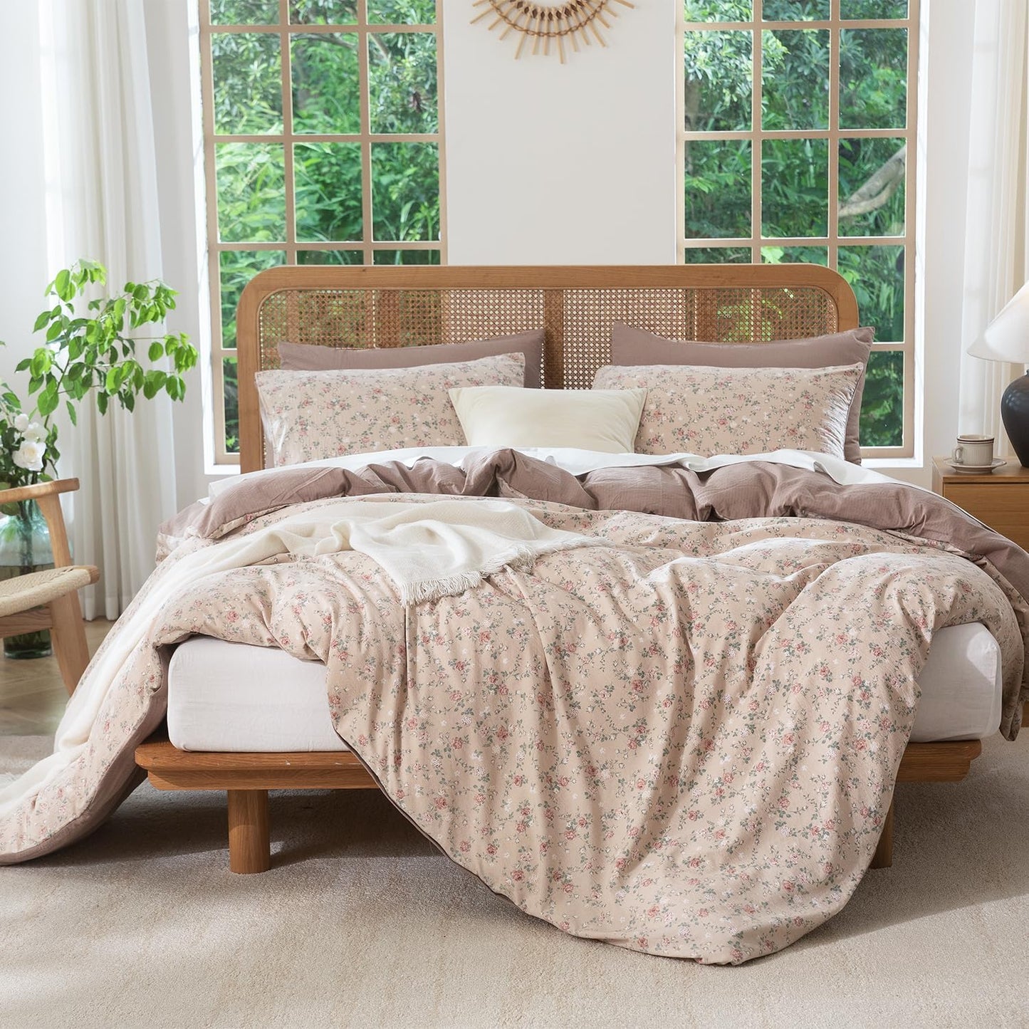 Jane yre Duvet Cover Queen Floral, Brushed Microfiber 3 Pieces Bedding Set, Garden Style Vintage Floral Queen Duvet Cover Flower, with Zipper Closure, Luxury Soft Breathable Comfy
